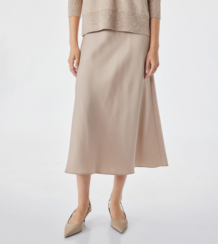 Solid A-Line Midi Skirt