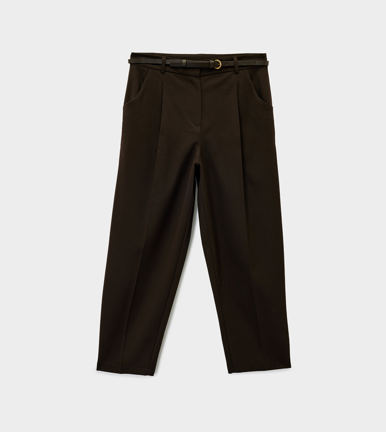 Solid Tapered Fit Trousers