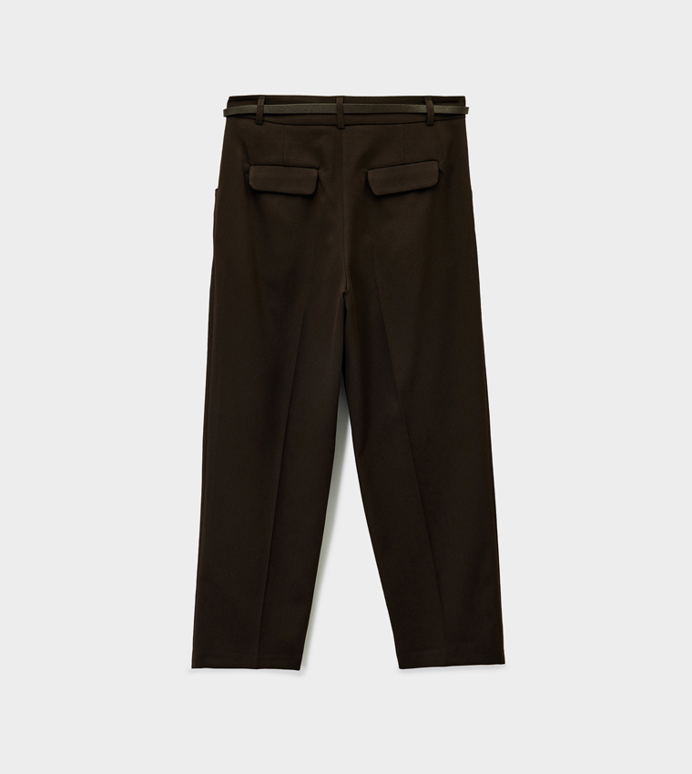 Solid Tapered Fit Trousers