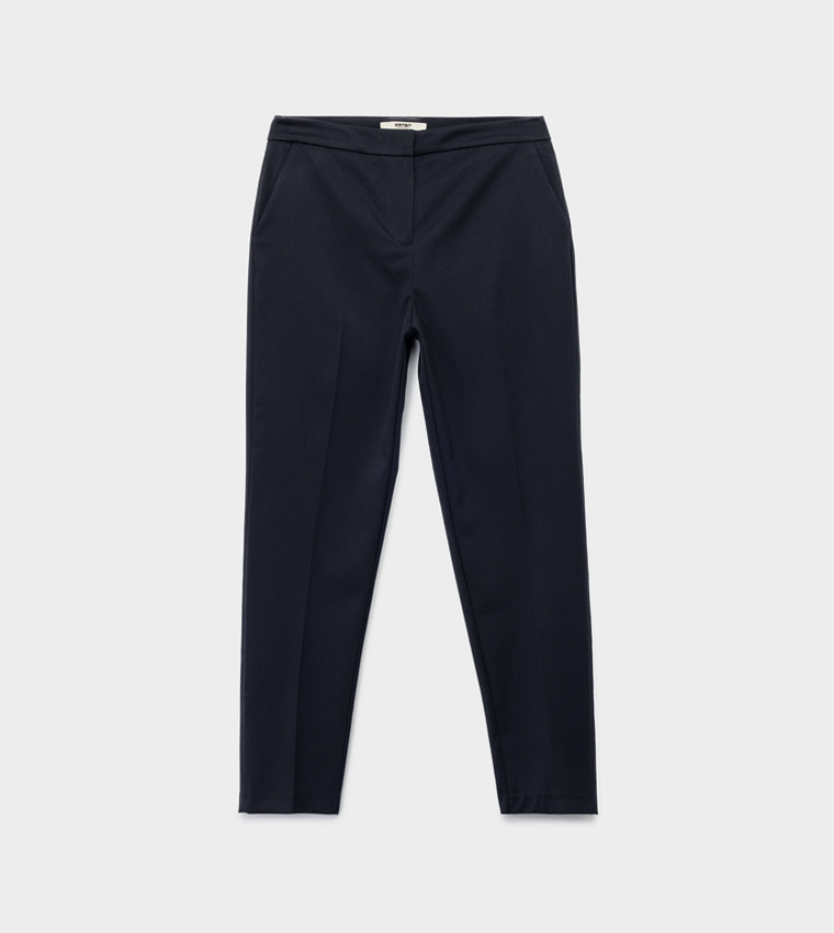 Solid Slim Fit Cropped Trousers