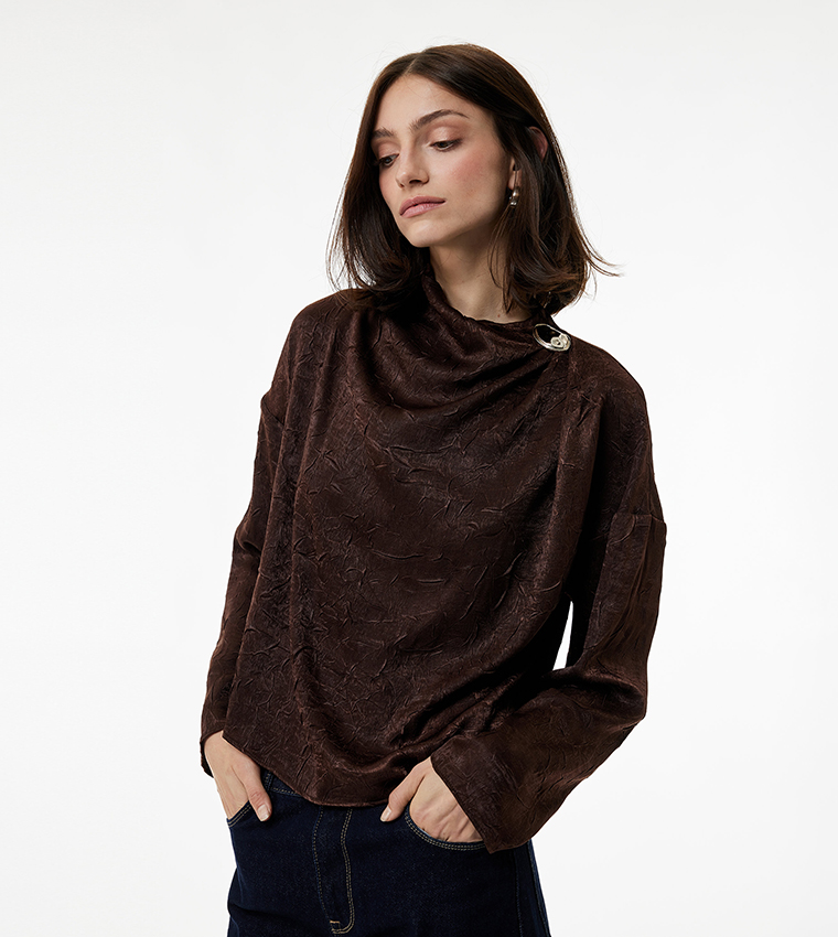 Textured Cowl Neck Top