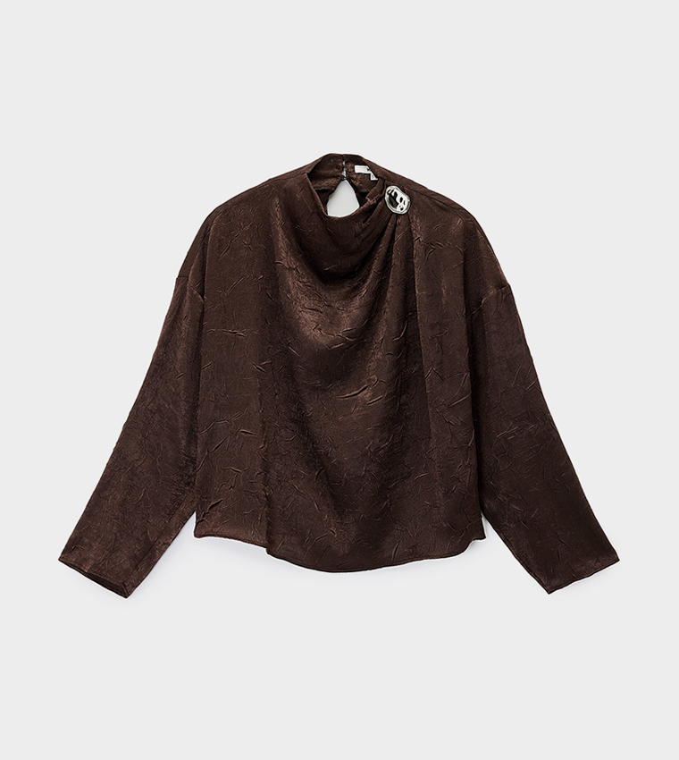 Textured Cowl Neck Top