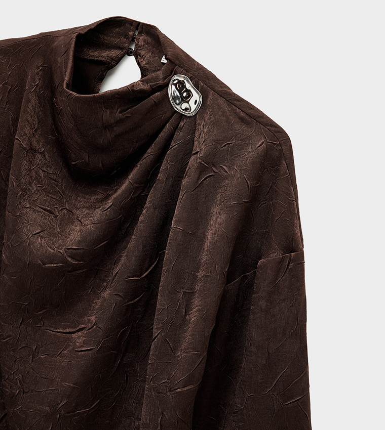 Textured Cowl Neck Top