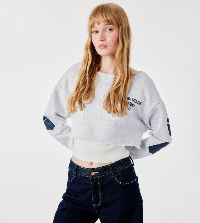 Typography Crew Neck Oversized Crop Sweatshirt
