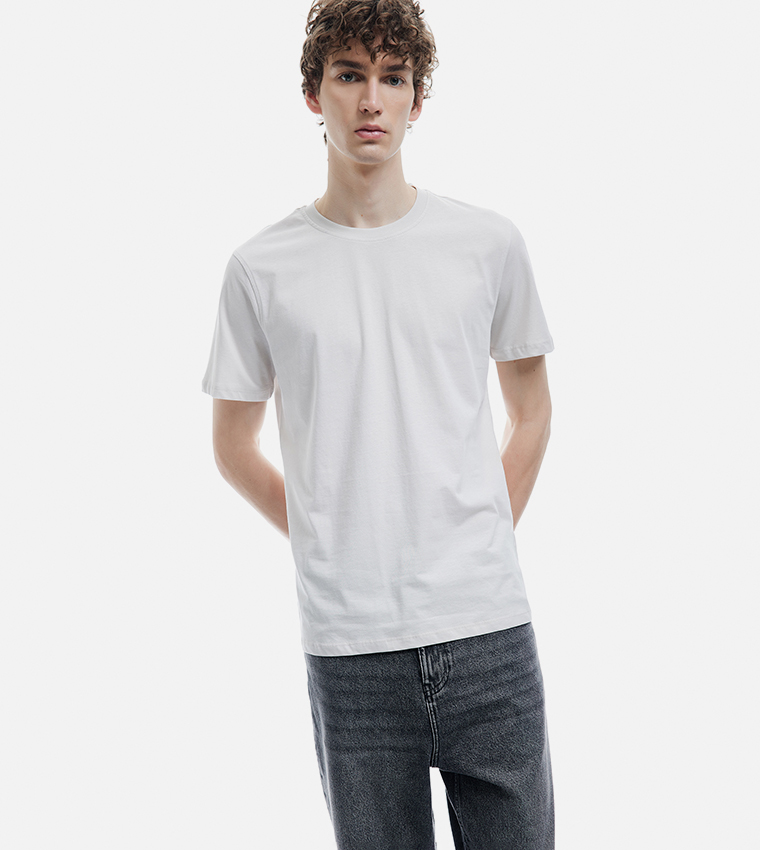 Solid Crew Neck Cotton T-Shirt