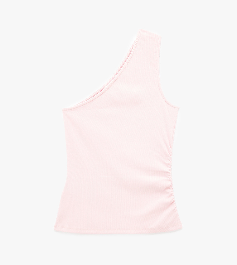 Solid One Shoulder Sleeveless Top