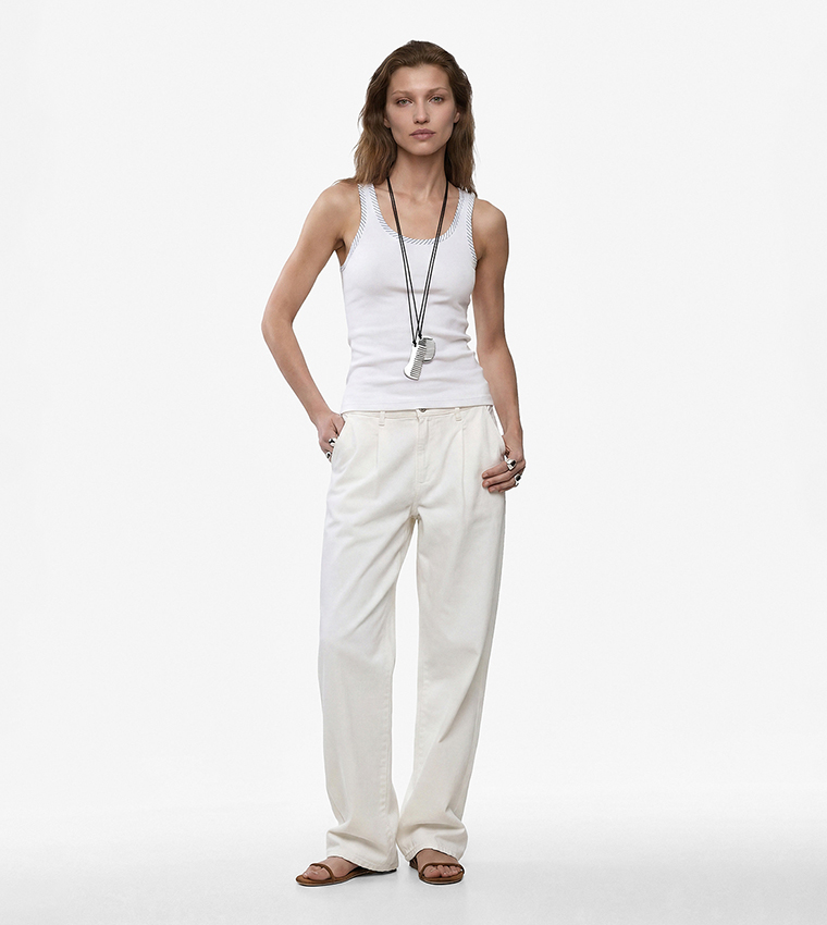 Striped Trim Scoop Neck Tank Top