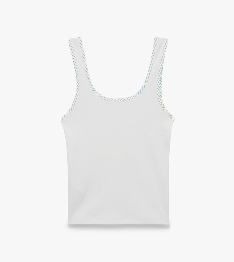 Striped Trim Scoop Neck Tank Top