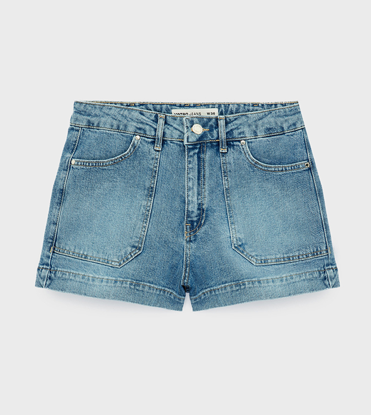 Washed Button Closure Denim Shorts