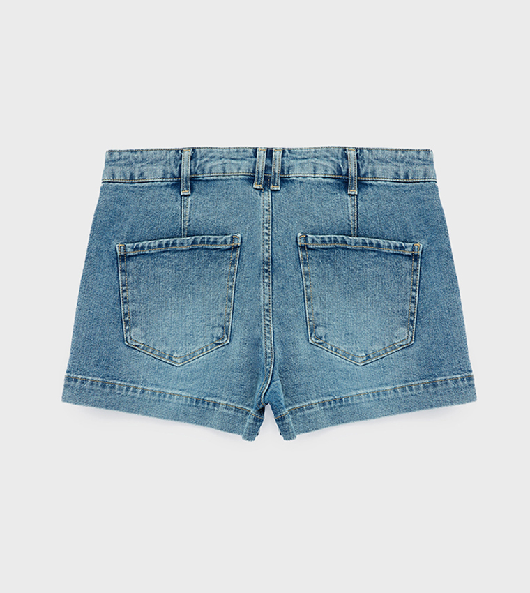 Washed Button Closure Denim Shorts