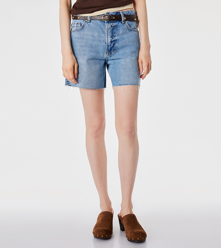 Washed Button Closure Denim Shorts
