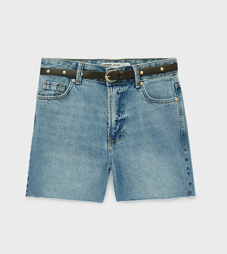 Washed Button Closure Denim Shorts