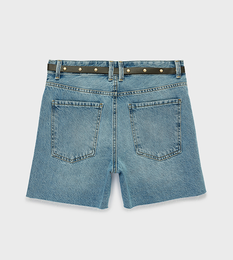 Washed Button Closure Denim Shorts