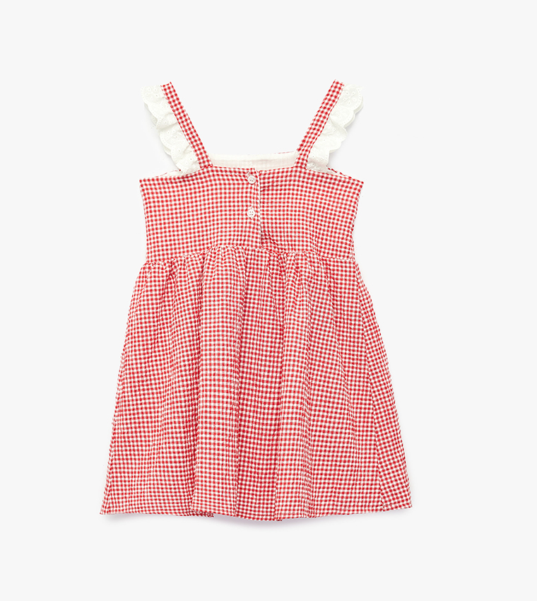 Check Bow Detail Flutter Strap A-Line Mini Dress