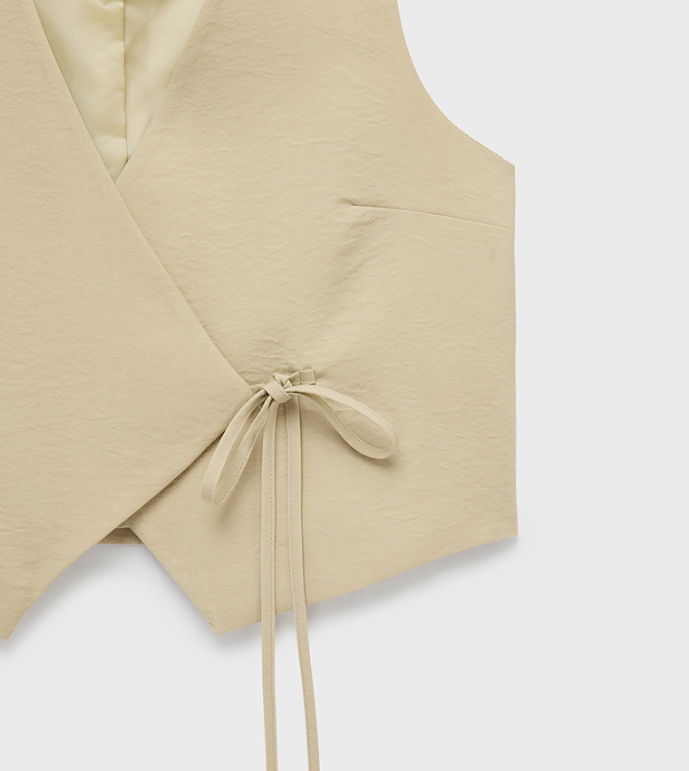 Solid Tie Detail Double Breasted Waistcoat