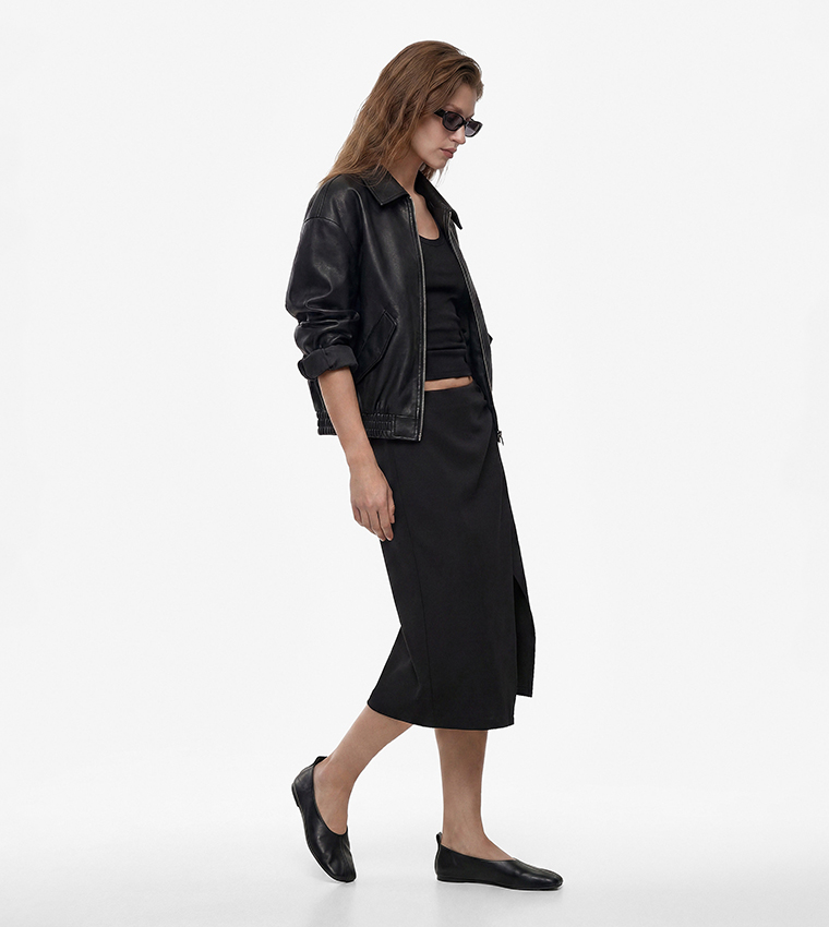 Solid Wrap Detail Midi Skirt