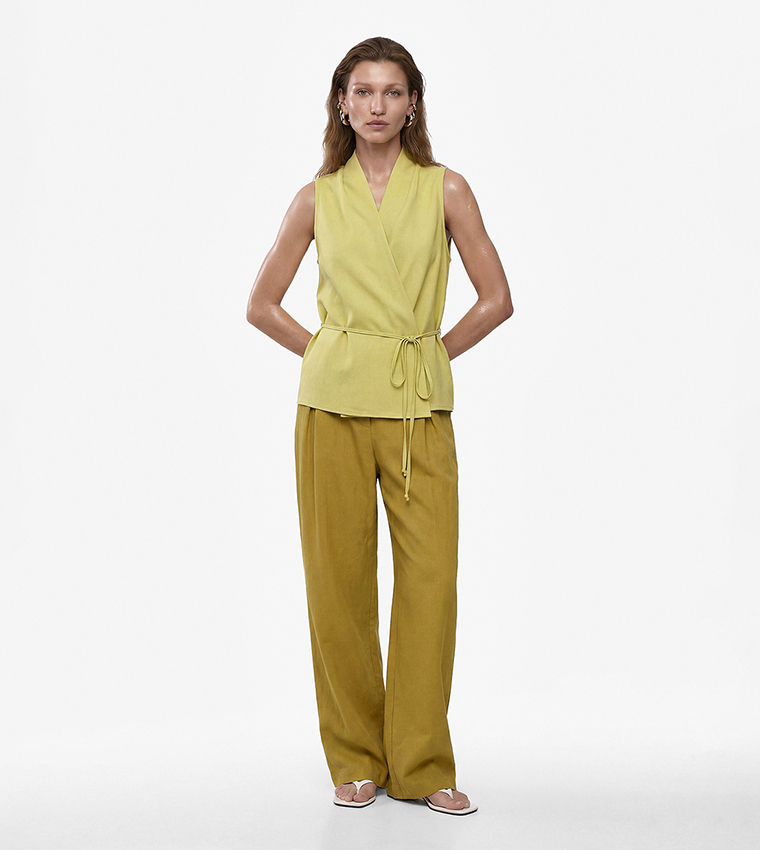 Solid Wrap Sleeveless Top