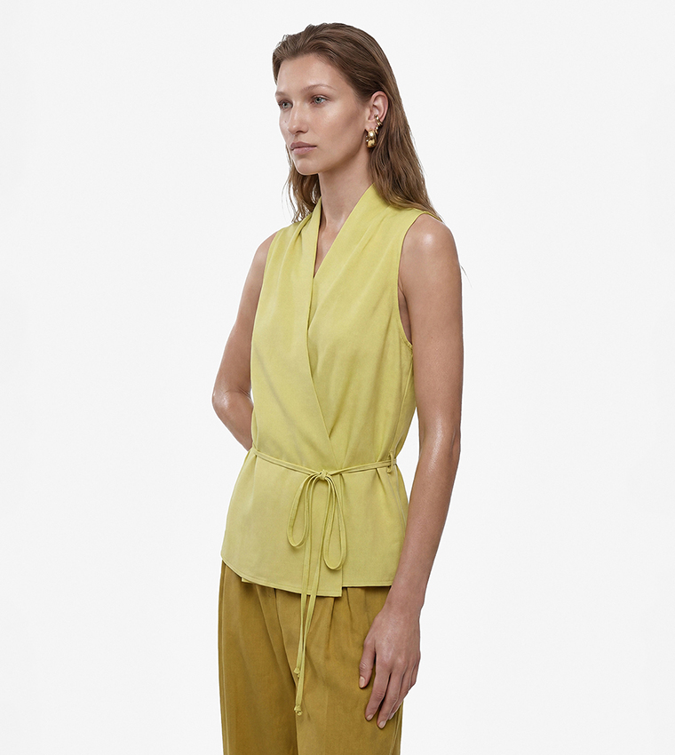 Solid Wrap Sleeveless Top
