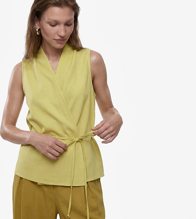 Solid Wrap Sleeveless Top