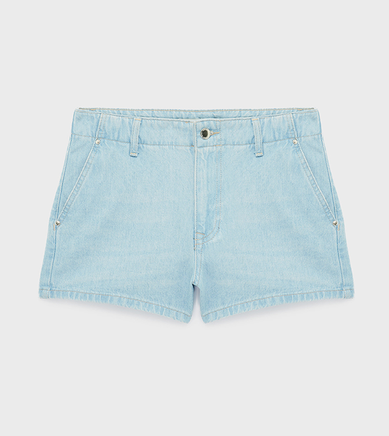 Washed Button Closure Denim Shorts