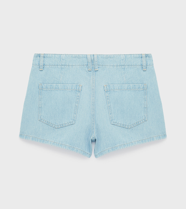 Washed Button Closure Denim Shorts