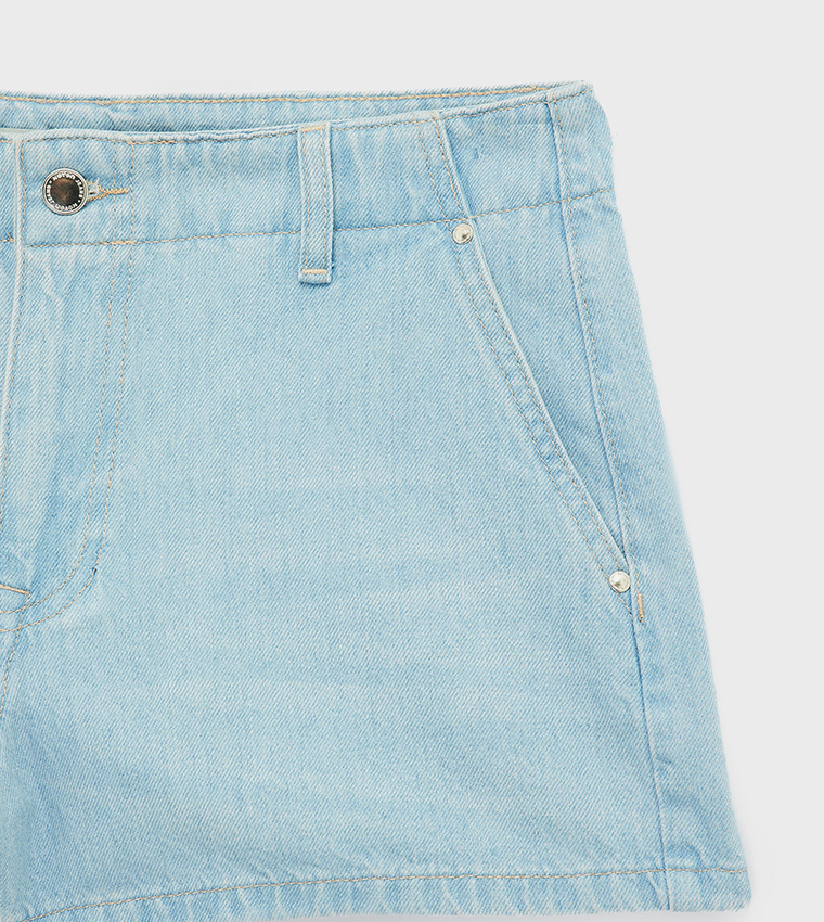 Washed Button Closure Denim Shorts