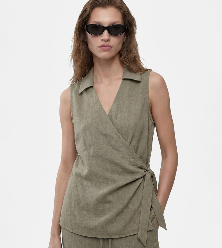 كوتون  توبات بلا أكمام  - كاكي Sleeveless Tops