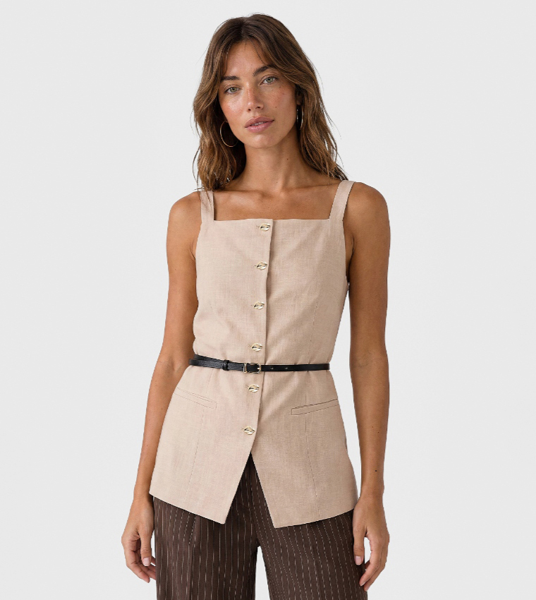 Solid Square Neck Strappy Vest Top