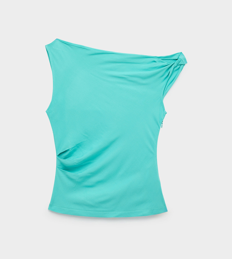 Solid One Shoulder Sleeveless Top