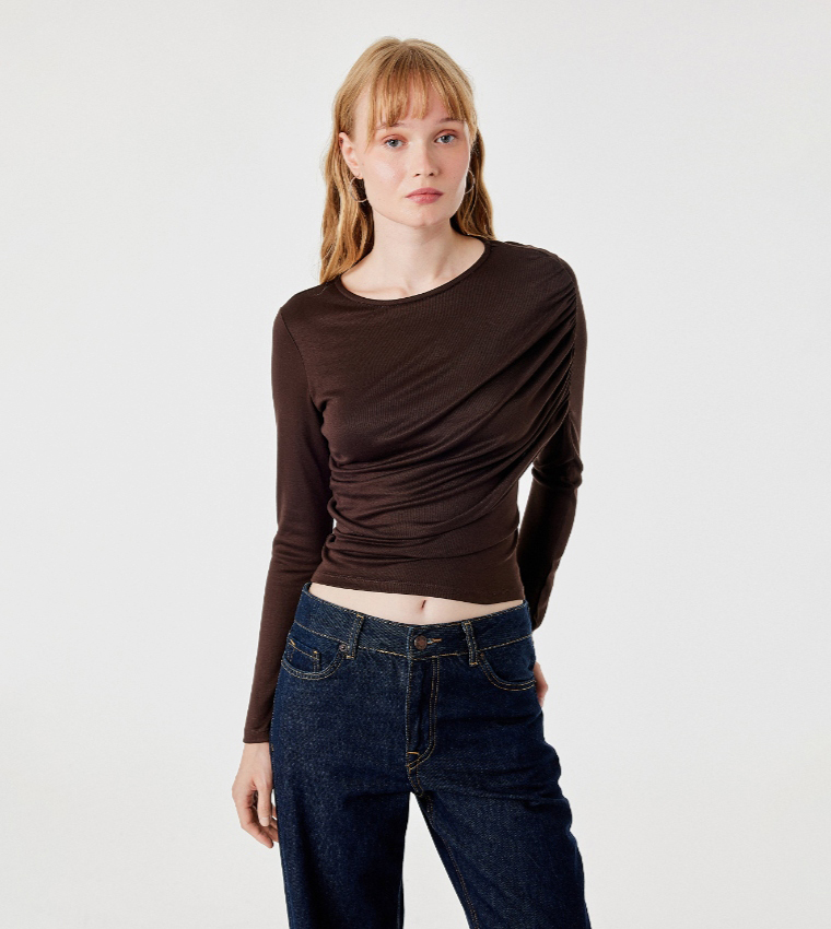كوتون  تيشيرتات كم طويل  - بني  Long Sleeve T-Shirts