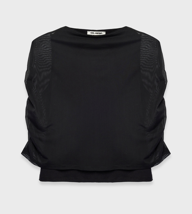 Solid Mesh Long Sleeves Top