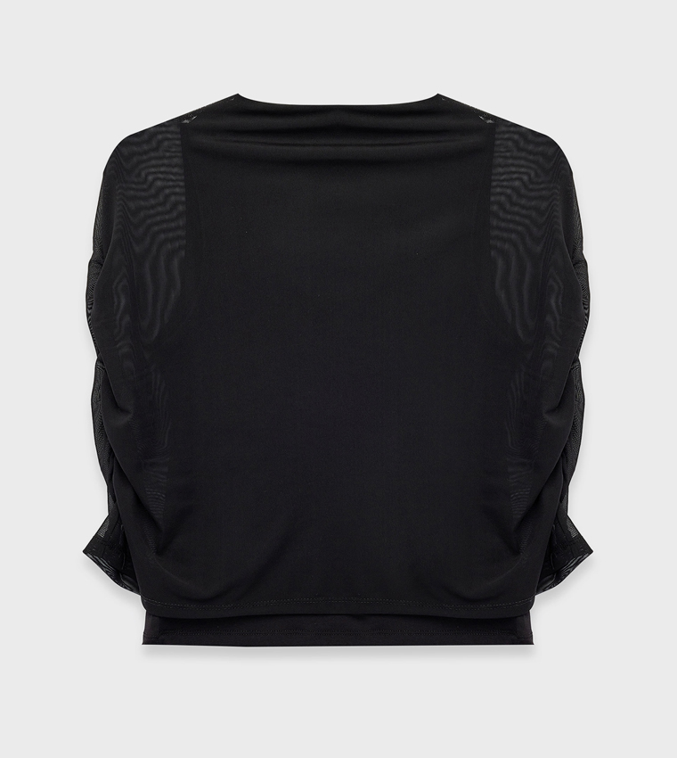 Solid Mesh Long Sleeves Top