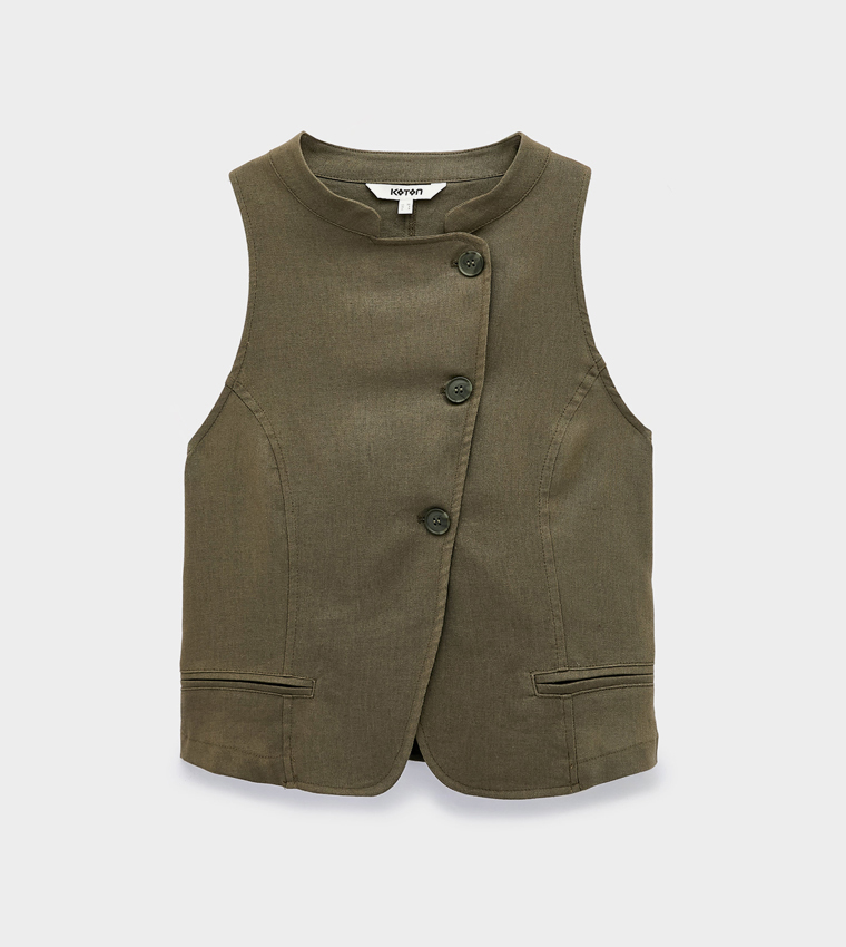 Solid Button Closure Waistcoat