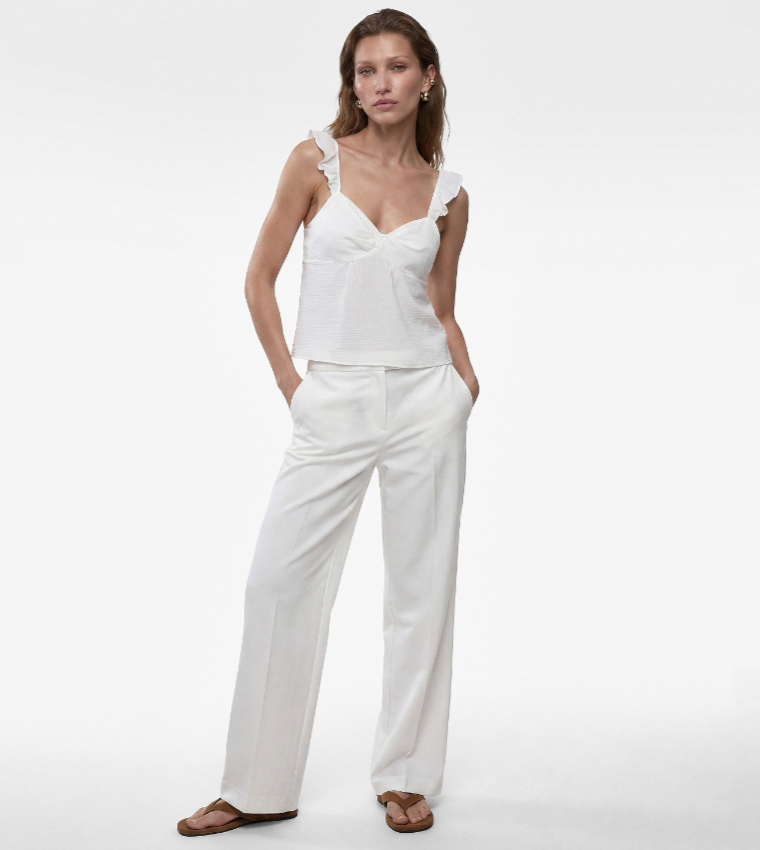 Solid Ruffle Strappy Top