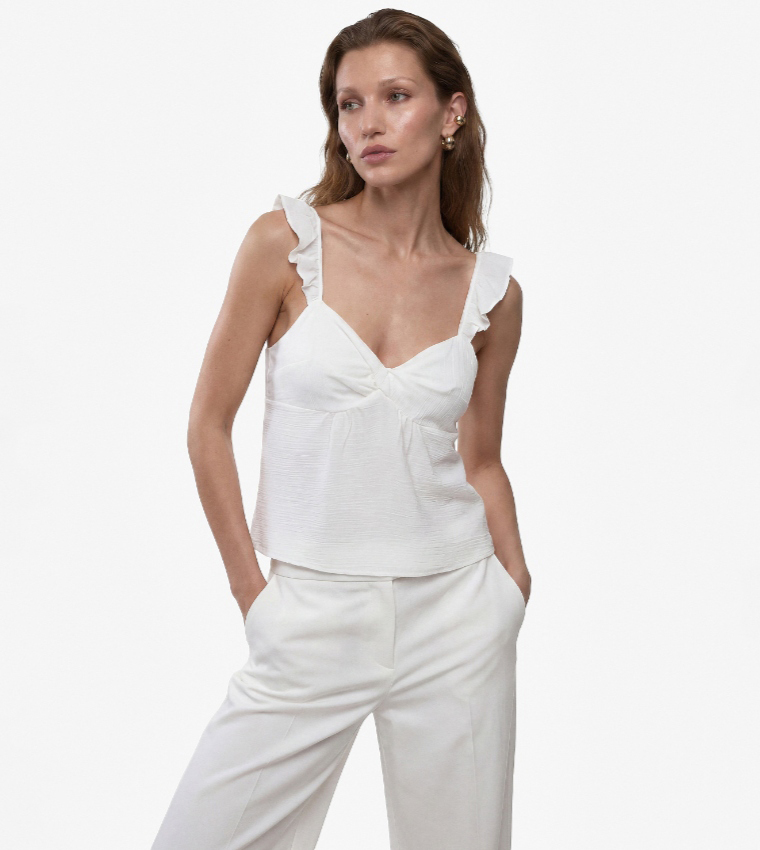 Solid Ruffle Strappy Top