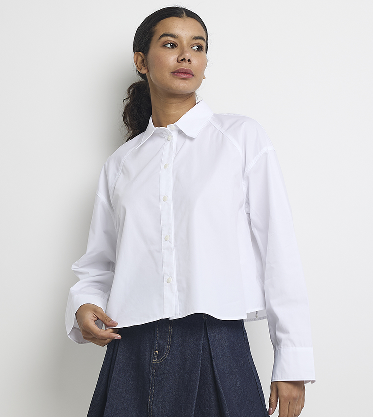 Solid Boxy Cropped Shirt