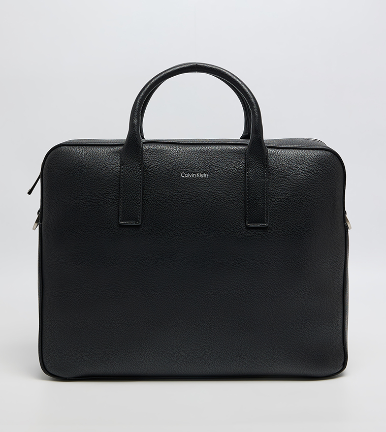 Logo Detail Textured Laptop Bag