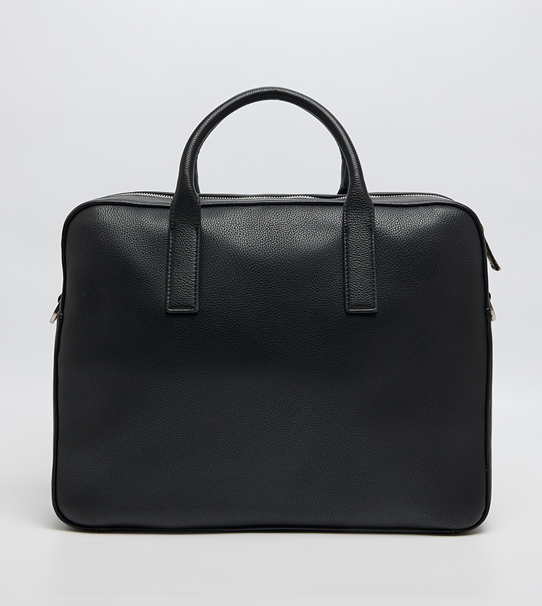 Logo Detail Textured Laptop Bag