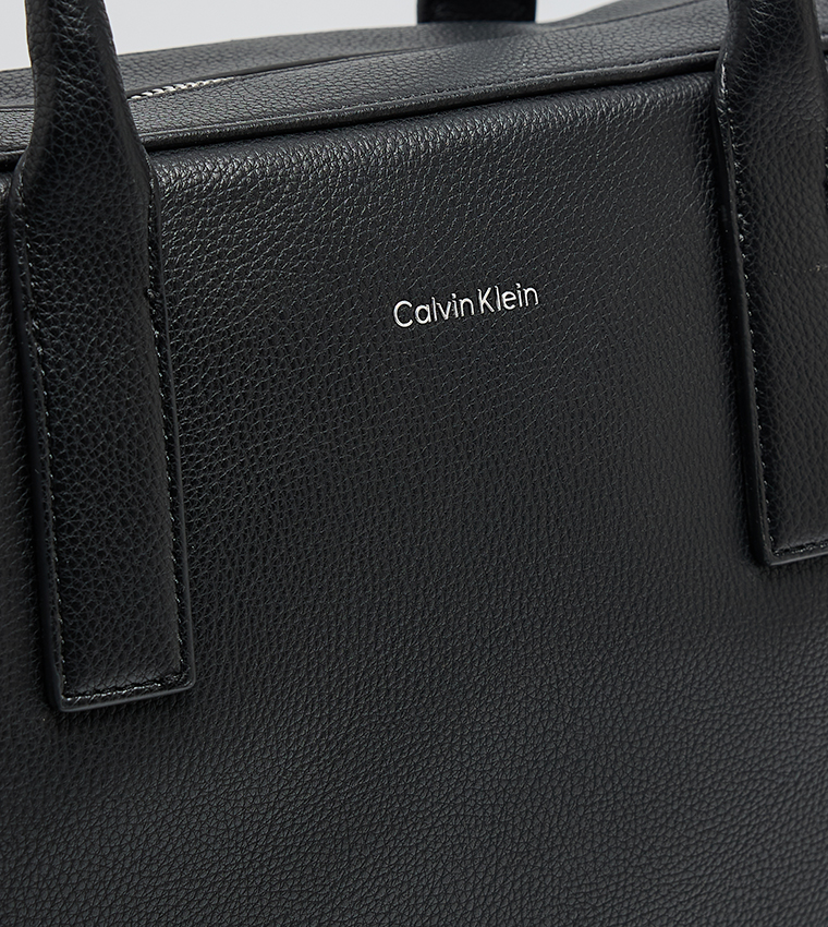 Logo Detail Textured Laptop Bag