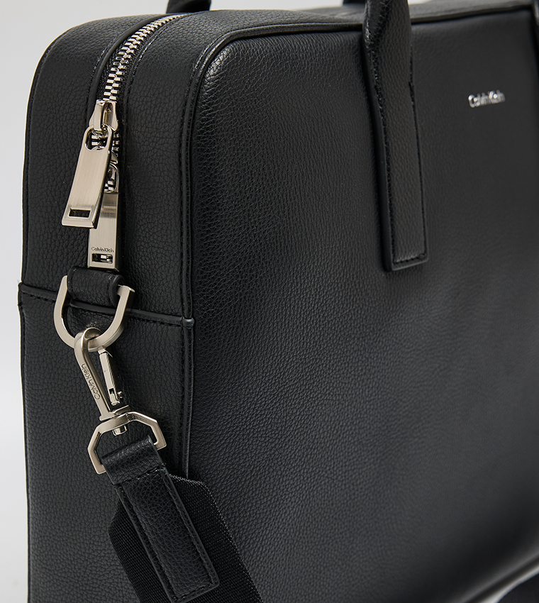 Logo Detail Textured Laptop Bag