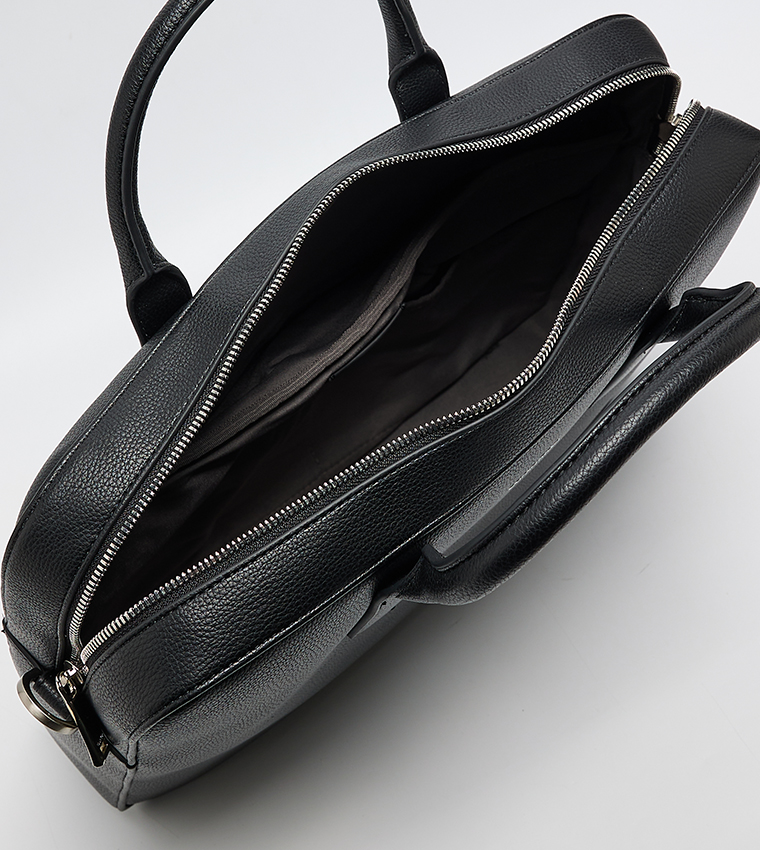 Logo Detail Textured Laptop Bag