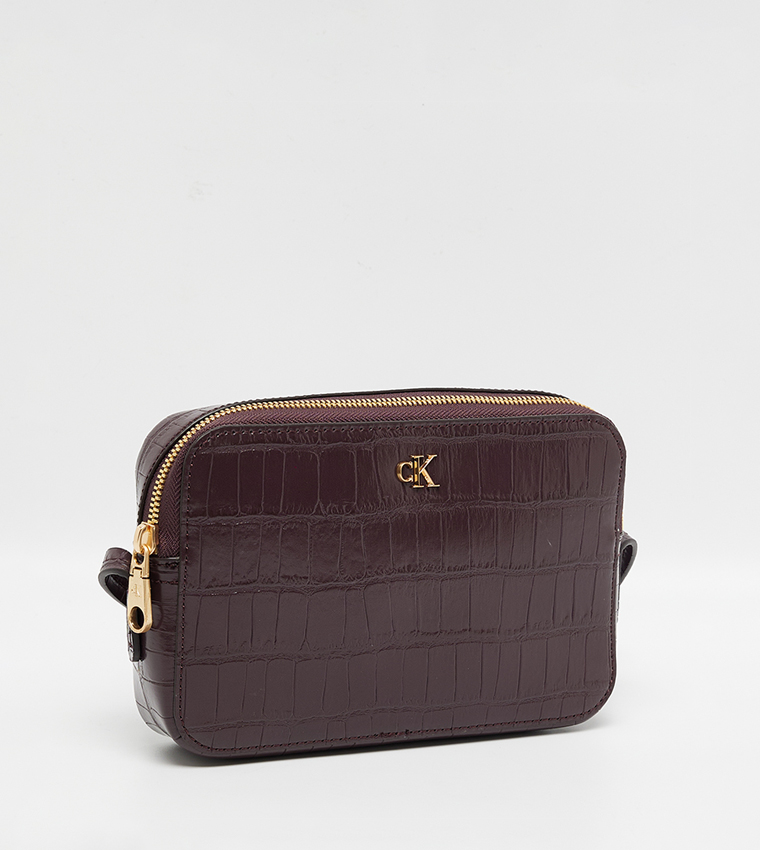Croc Textured Zippered Crossbody Bag