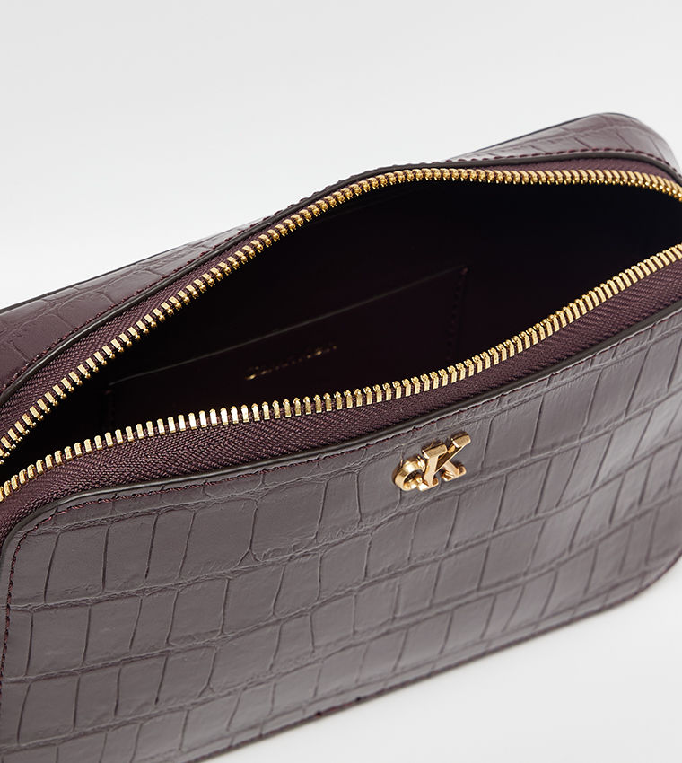 Croc Textured Zippered Crossbody Bag