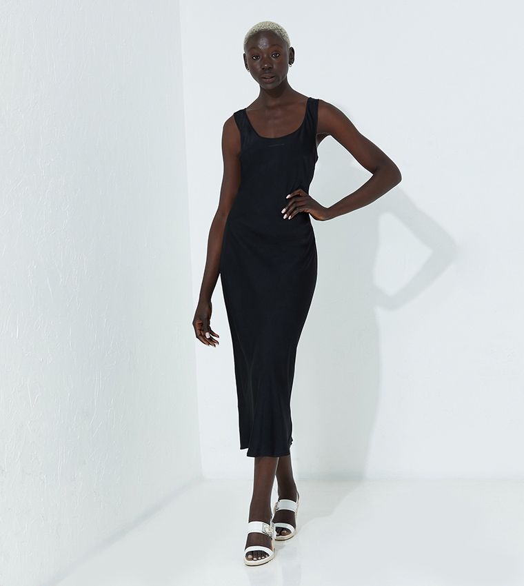 Buy Calvin Klein Casual Satin Midi Dress In Black | 6thstreet Qatar