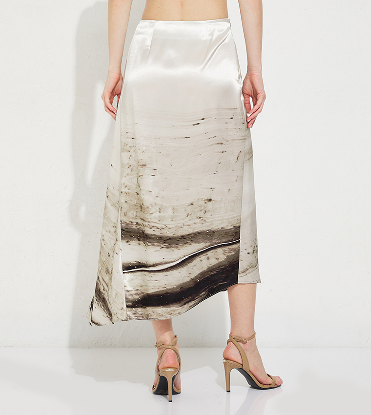 Printed Asymmetrical Satin Skirt