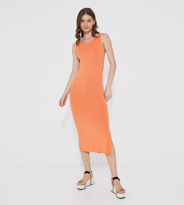 strapless open back dress Orange Bell Sleeve Midi Dress main image 1