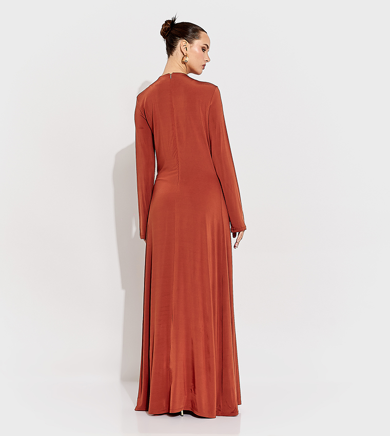 Solid Long Sleeves Maxi Dress