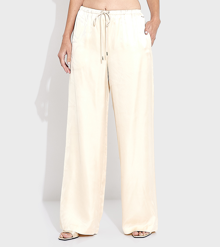Solid Drawstring Waist Wide Leg Pants