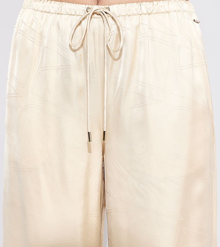 Solid Drawstring Waist Wide Leg Pants