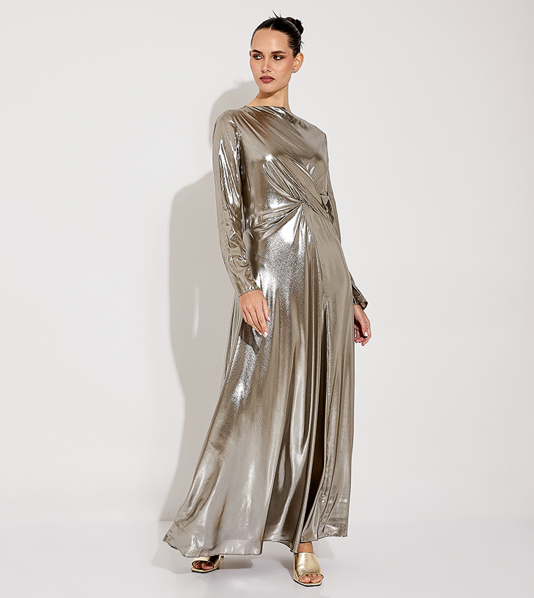 calvin klein metallic dress Buy Calvin Klein Metallic Cape Maxi Dress In Grey